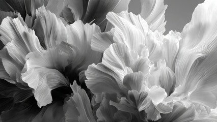 Abstract Floral Elegance: An abstract composition of swirling, multi-layered petals in a monochrome palette, creating a mesmerizing display of texture and form.