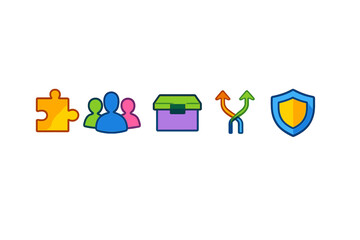 Fototapeta premium Abstract Icons Representing Puzzle, People, Storage, Options, and Security
