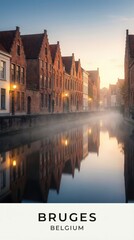 Naklejka premium Bruges Belgium Medieval Canal Cityscape Historic Architecture Sunrise 