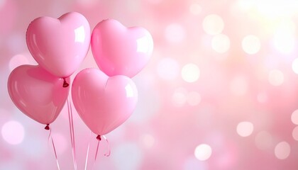 Valentines day pink heart balloons pastel pink bokeh background