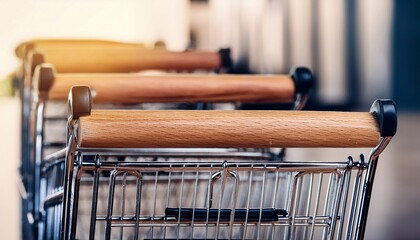 close up shopping cart handle wood and metal