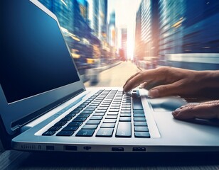 fast typing on laptop keyboard creates sense of urgency and productivity blurred motion effect emphasizes speed and efficiency in modern workspace