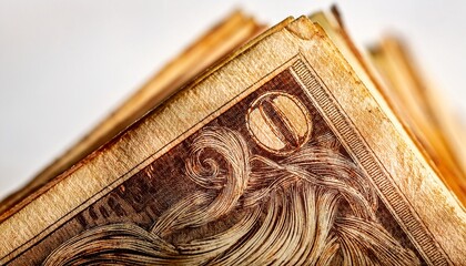 macro view of aged paper money fibers