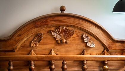 close up wooden bed headboard detail