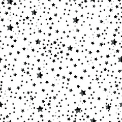 Fototapeta premium Black and white colored stars with white background. Seamless fabric design pattern