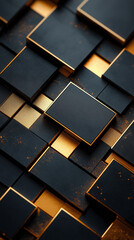 Abstract composition featuring black and gold geometric shapes, creating a modern, elegant, and luxurious aesthetic.