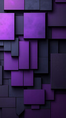 Abstract composition of dark and vibrant purple rectangular and square blocks creates a 3D textured graphic backdrop.