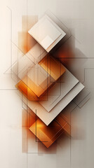 Abstract composition of geometric shapes, featuring squares with warm orange tones and delicate black lines for added complexity.