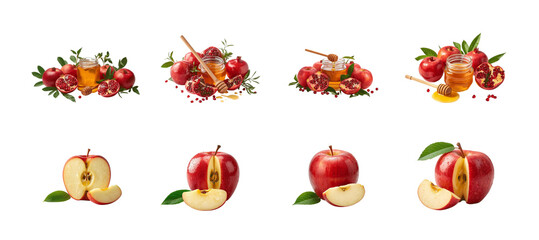 Fresh apples and pomegranates with honey for a healthy snack