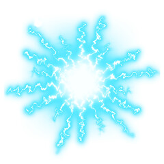 Blue light electric spark expolde effect isolated on white background