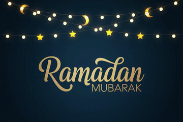 Elegant golden calligraphy greeting card wishes everyone a blessed and joyous Ramadan Mubarak celebration.