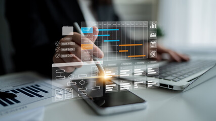Gantt chart displaying project timelines, task progress, and workflow management in a business...