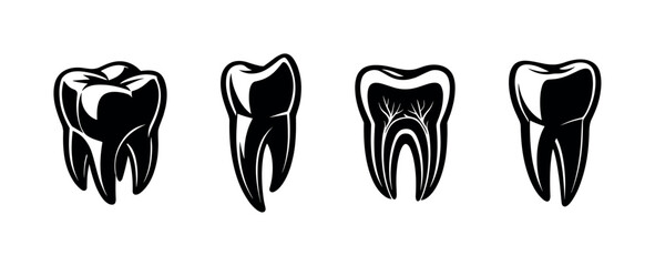 Dental care vector icons set: teeth symbols for oral health and hygiene