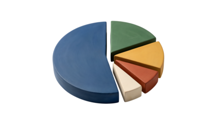 Colorful pie chart with six sections on white background