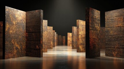 A collection of stone tablets with abstract markings is arranged in a wide space, creating a metaphor for timeless data storage.