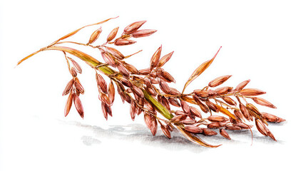 Fototapeta premium Hand-drawn, realistic watercolour illustration of wild rice on Whi