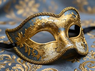 Nahaufnahme einer venezianischen Maske mit goldenen Verzierungen