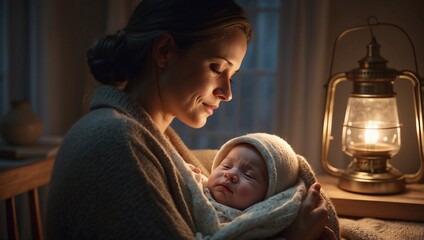 Mutter mit ihrem neugeborenen Baby in inniger Pose