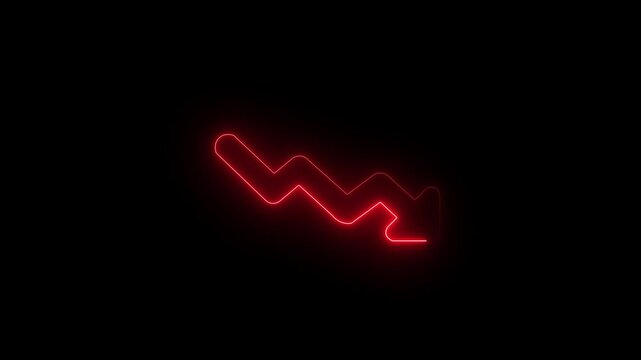 Neon line Down business graph icon animation on black background. business or finance concept icon. business loss concept motion animation 4k video...
