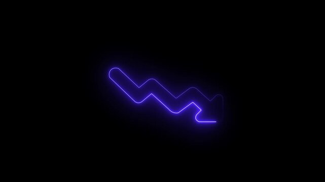 Neon line Down business graph icon animation on black background. business or finance concept icon. business loss concept motion animation 4k video...