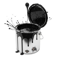 Open paint can with spilling black paint