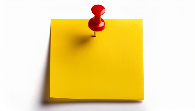 yellow sticky note with red pushpin isolated on a white background post it