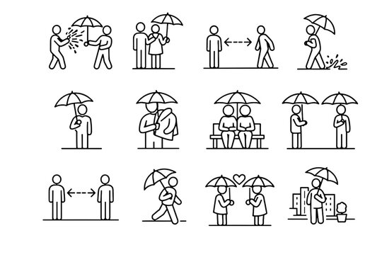Avoid behavior etiquette others umbrella distance shaking icon vector awareness dry zone