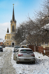 historical architecture street in winter city