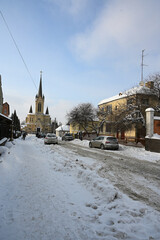 historical architecture street in winter city