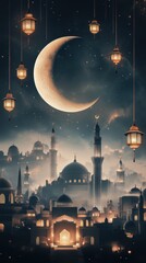 Gold Crescent and Tree Symbol on Dark Background