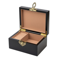 Elegant black jewelry box with gold accents