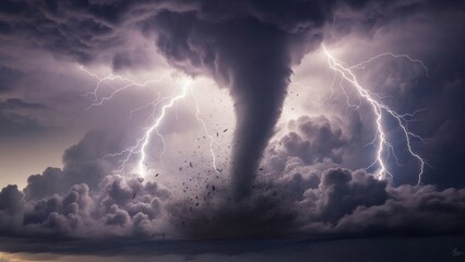 Tornado with Lightning Stormy Weather Conditions.