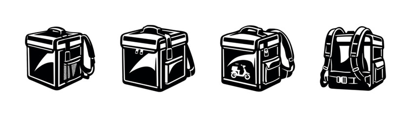 Backpack vector icons set for delivery. courier, shipping symbols. travel bag designs