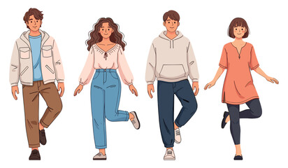 Obraz premium Four diverse young adults in casual attire: two males and two females