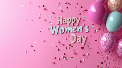 Festive Happy Women&rsquo;s Day Celebration with Balloons and Confetti