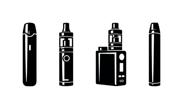Vape pen vector icons set. vaping device symbols. e-cigarette silhouette collection.