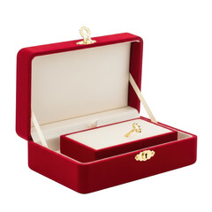 Red velvet jewelry box with gold key
