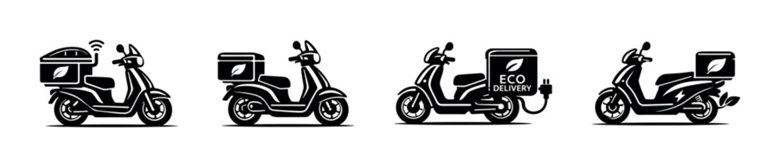 Fototapeta premium Electric scooter vector icons set for eco delivery, sustainable transport design