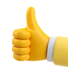 3D thumbs up hand giving approval with yellow sleeve