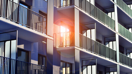 Luxury house complex of flats in condo area . Part of city real estate property, condo architecture on a sunny day no people.