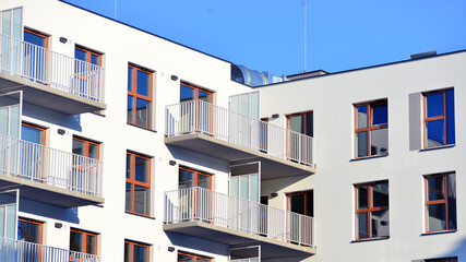 Luxury house complex of flats in condo area . Part of city real estate property, condo architecture on a sunny day no people.