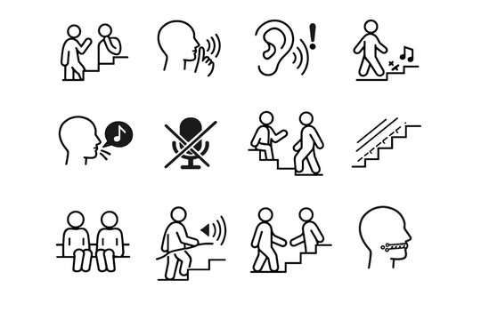 Icons awareness stairwell conversations noise mute icon reduced vector control politeness speech
