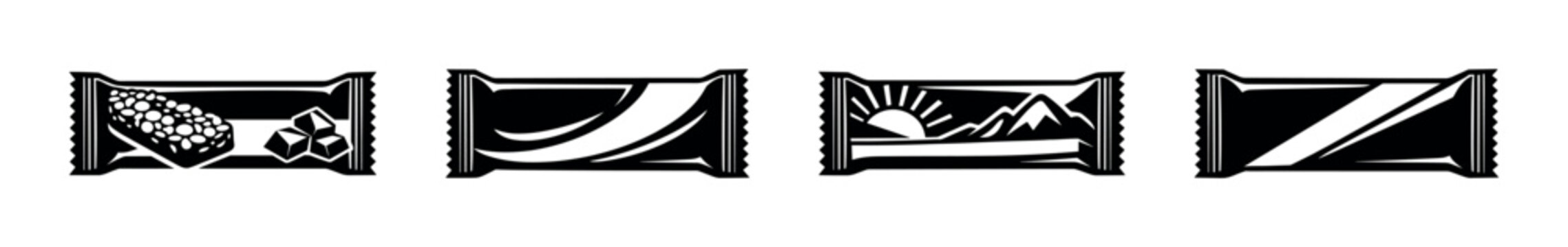 Candy bar vector icons set with chocolate, wrapper, sweets, dessert symbols