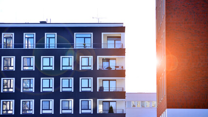 Luxury house complex of flats in condo area . Part of city real estate property, condo architecture on a sunny day no people.