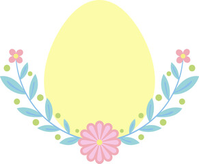 Decorative Easter egg clip art with floral wreath and copy space