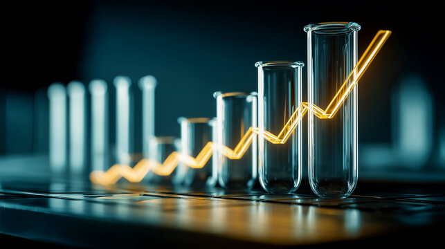 Futuristic laboratory image visualizing the correlation between research and growth