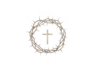 Crown of thorns with cross in center on transparent background symbolizing faith and sacrifice