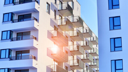 Luxury house complex of flats in condo area . Part of city real estate property, condo architecture on a sunny day no people.