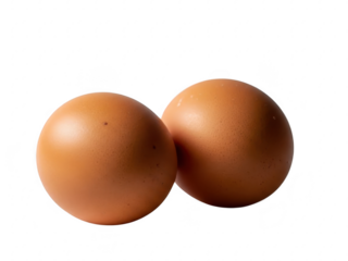 Two brown eggs isolated on transparent background for healthy eating and nutrition