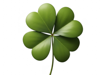 Green four leaf clover isolated on transparent background for luck and nature